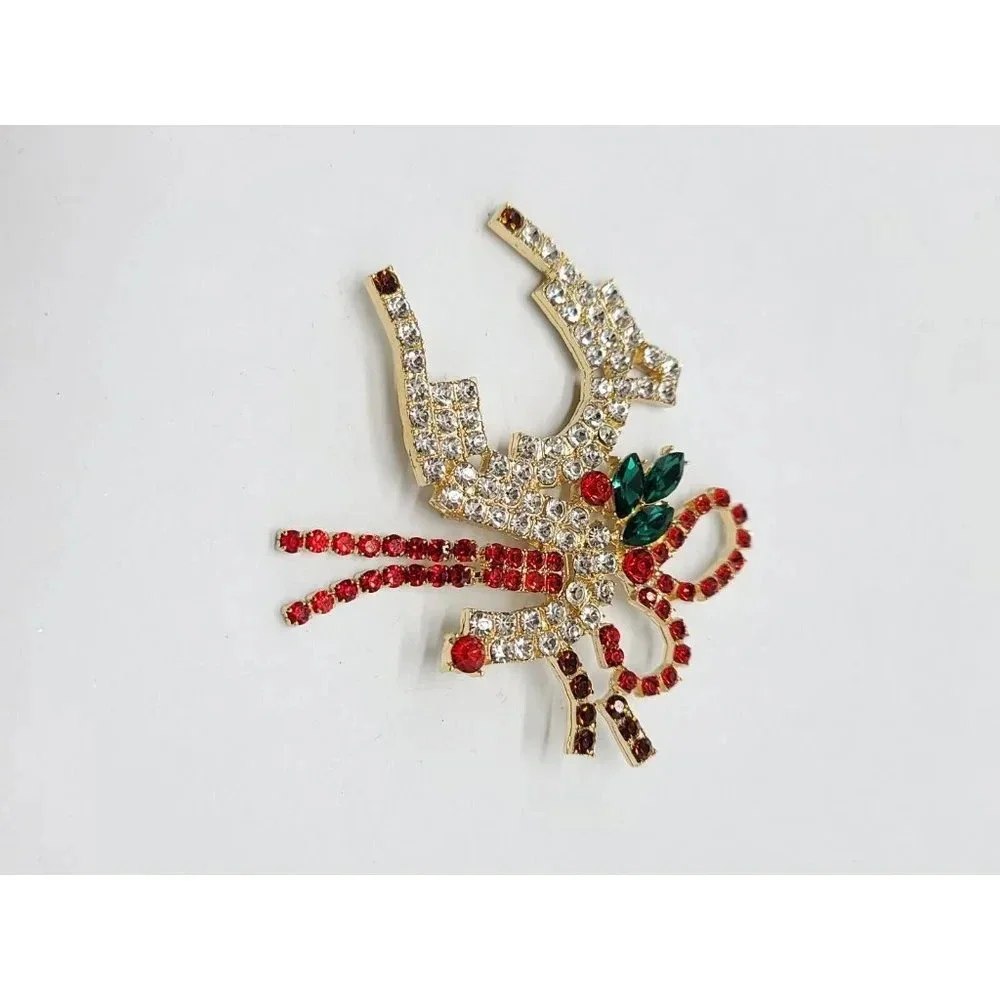 High Quality Signed Large Multi-Color Rhinestone Christmas Reindeer Brooch